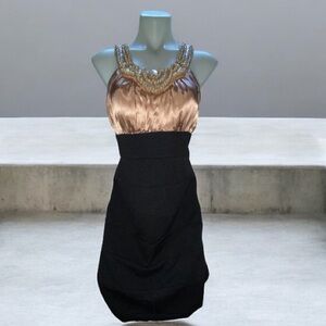 * Sangria Size 8 Dress bodycon champagne black beaded neckline